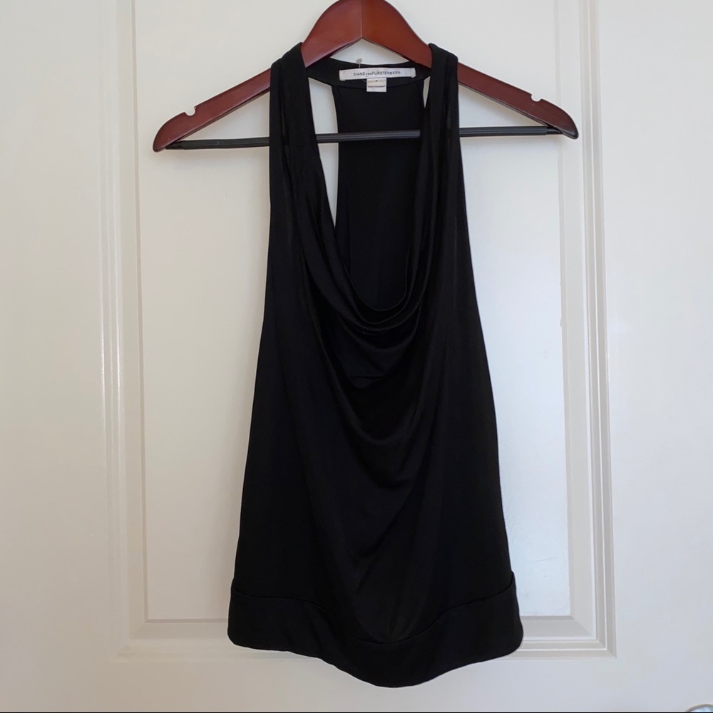 Diane Von Furstenberg Drapped Black Cowl Neck Top